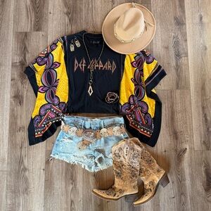 Def Leppard Upcycled Band Tee Boho Gypsy Flowy Sleeves Size Small/Medium/Large